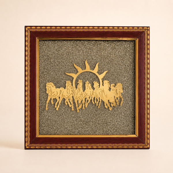 7 Horse Pyrite Frame 7.5 Inch | Vastu Décor for Prosperity & Success