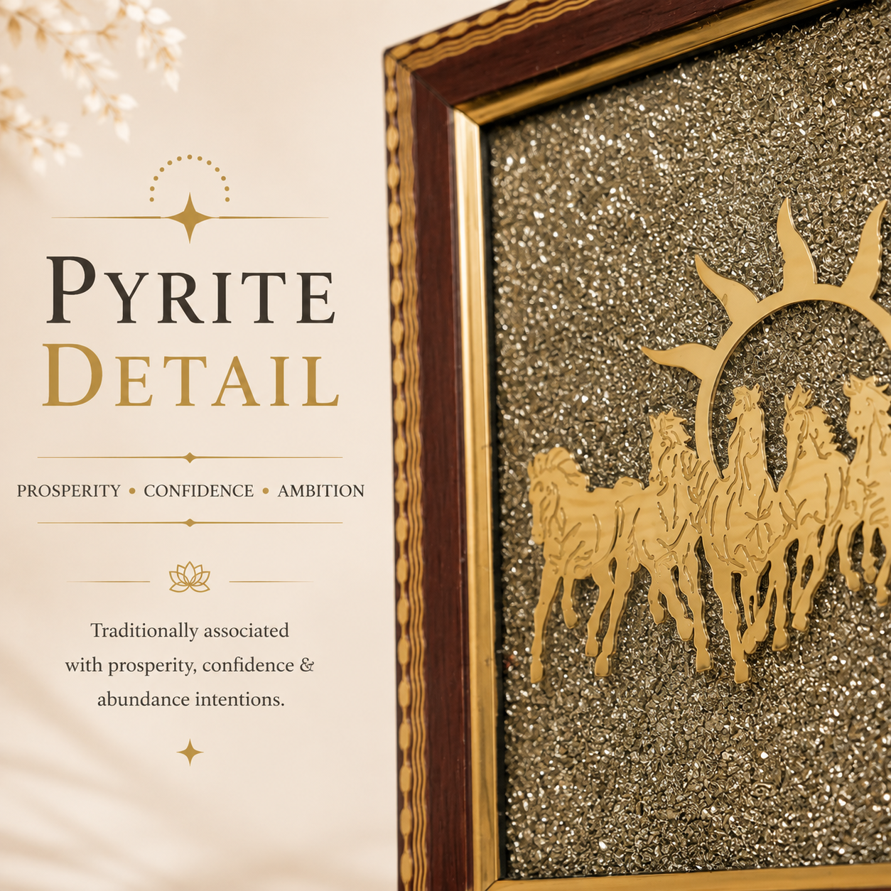 7 Horse Pyrite Frame 7.5 Inch | Vastu Décor for Prosperity & Success