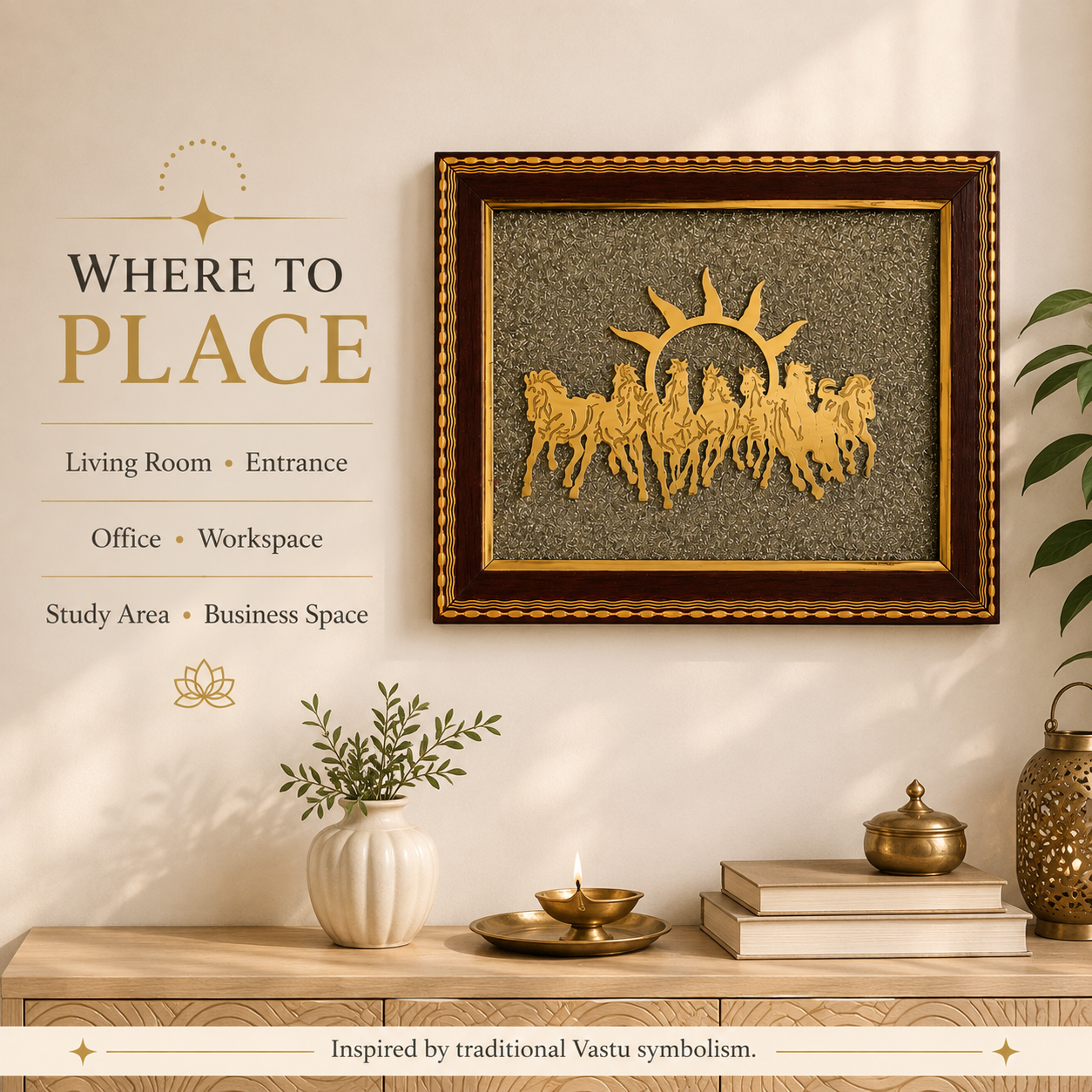 7 Horse Pyrite Frame 7.5 Inch | Vastu Décor for Prosperity & Success