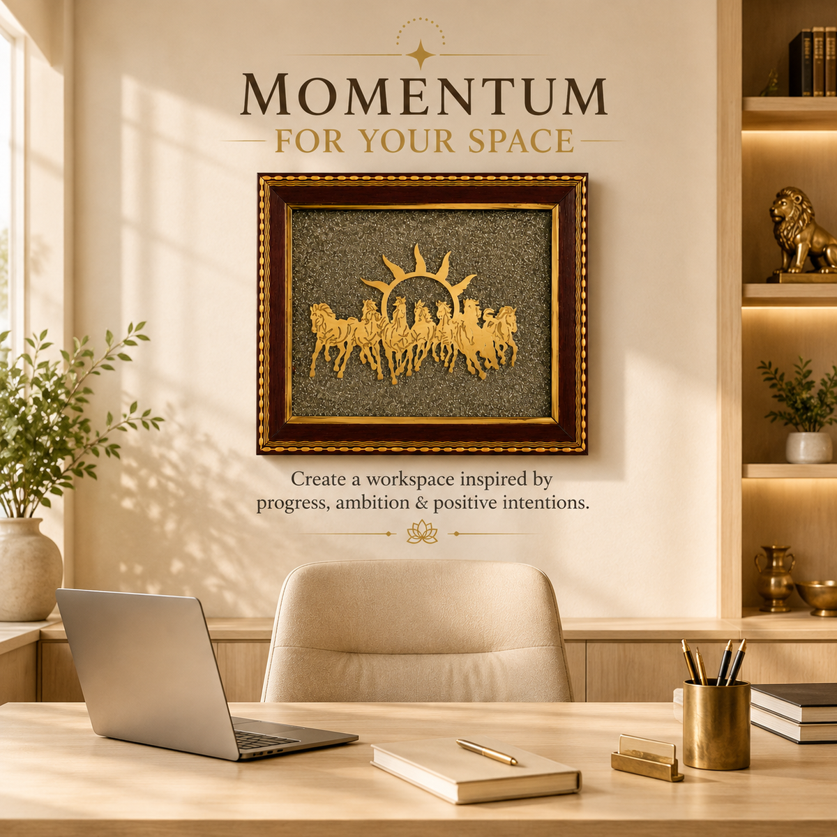 7 Horse Pyrite Frame 7.5 Inch | Vastu Décor for Prosperity & Success