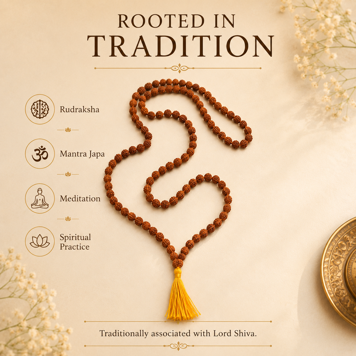Natural Rudraksha Ganthi Mala 6mm | Traditional Japa & Meditation Mala