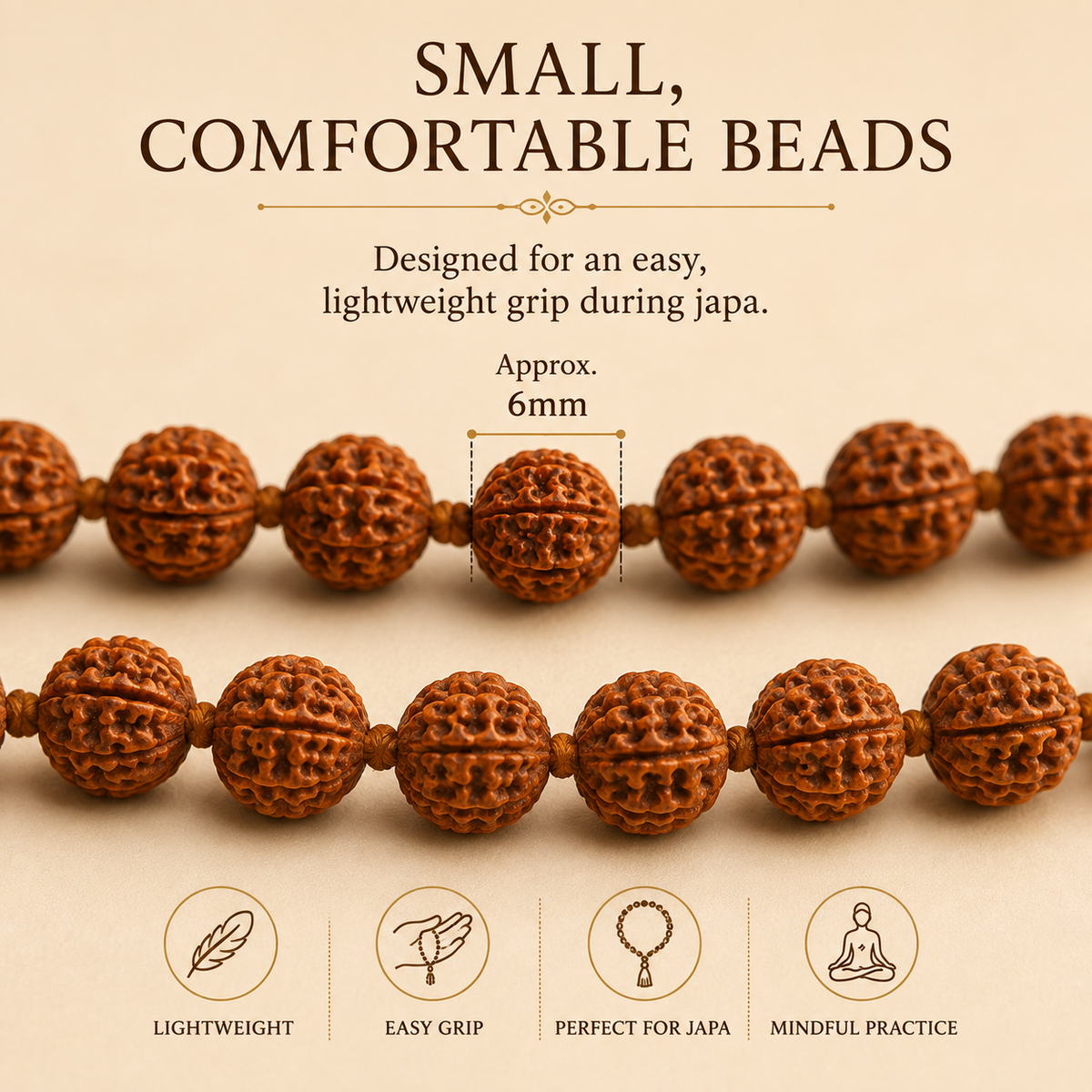 Natural Rudraksha Ganthi Mala 6mm | Traditional Japa & Meditation Mala