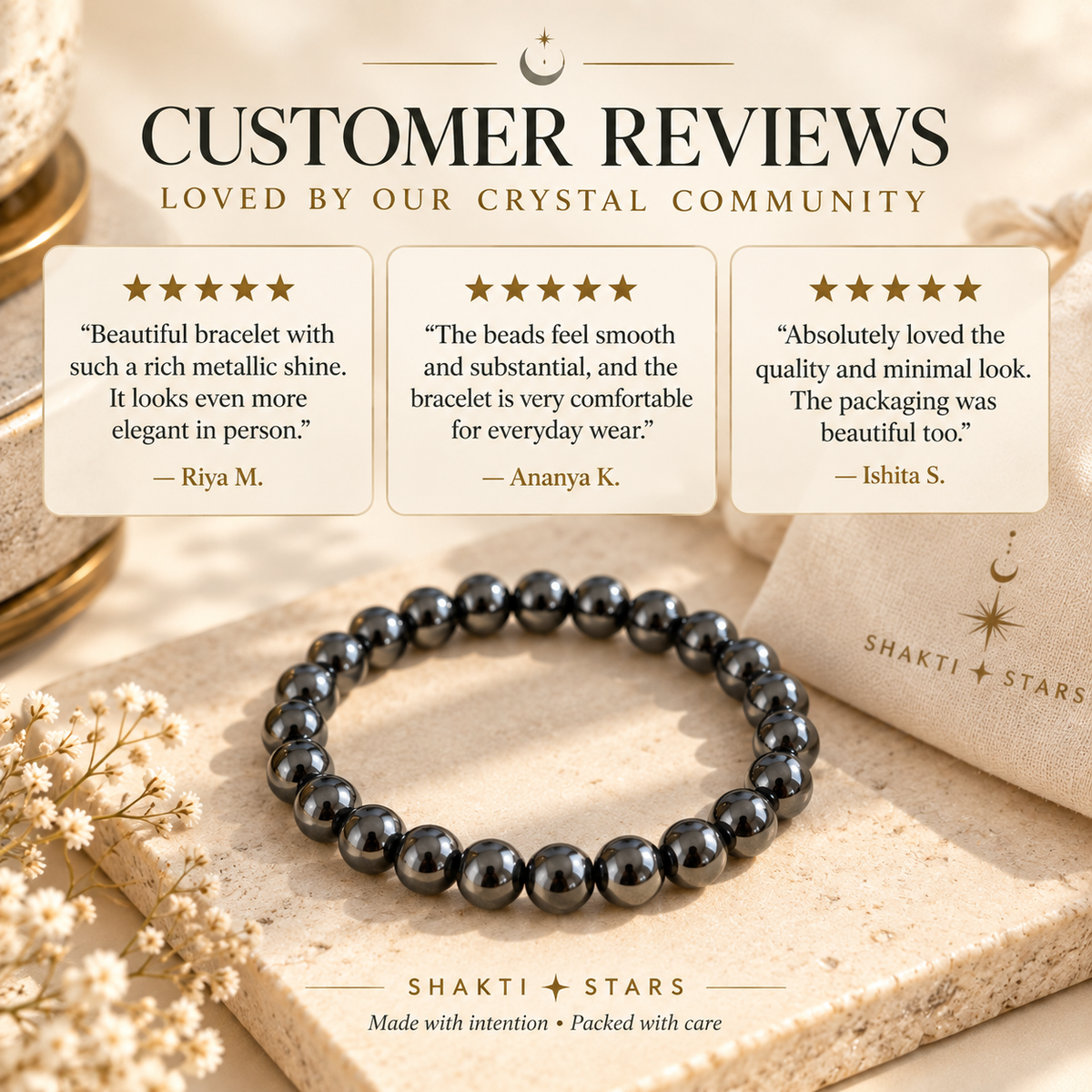 Natural Hematite Bracelet – Grounding, Strength & Focus