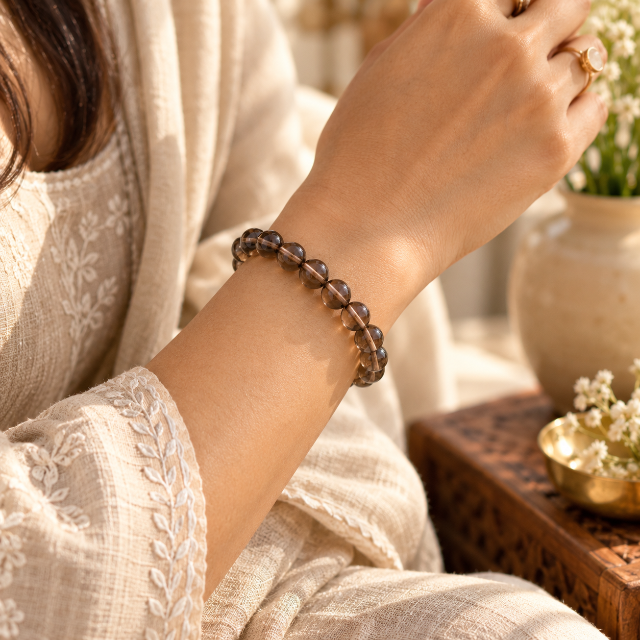 Natural Smoky Quartz Bracelet – Grounding, Calm & Protection