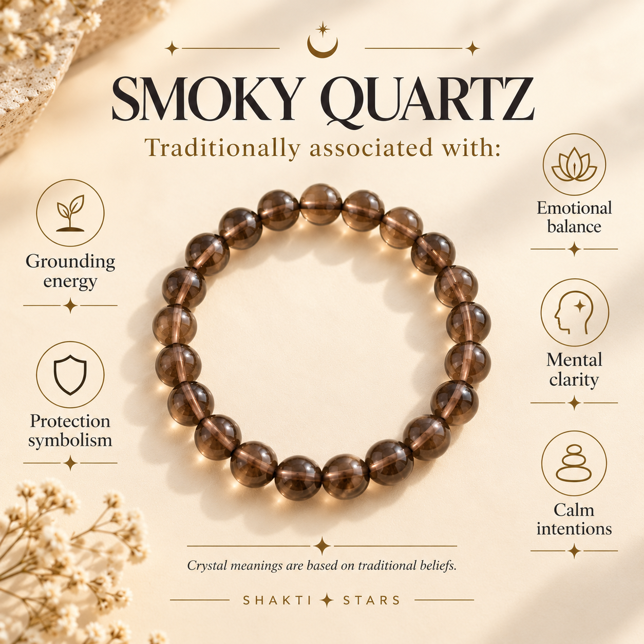 Natural Smoky Quartz Bracelet – Grounding, Calm & Protection