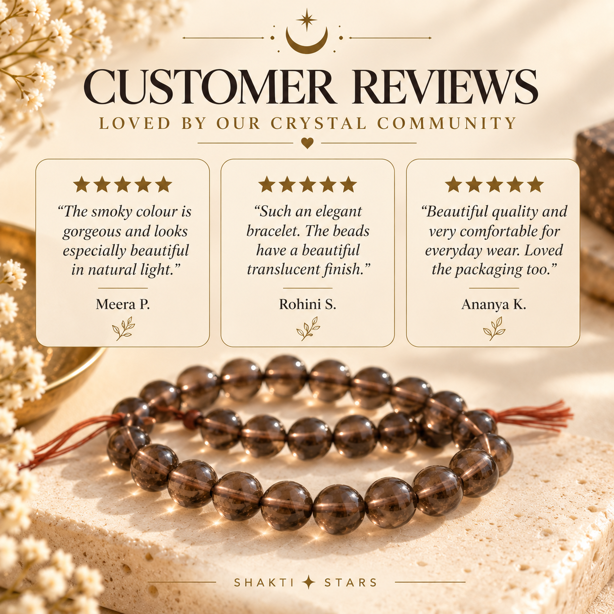 Natural Smoky Quartz Bracelet – Grounding, Calm & Protection
