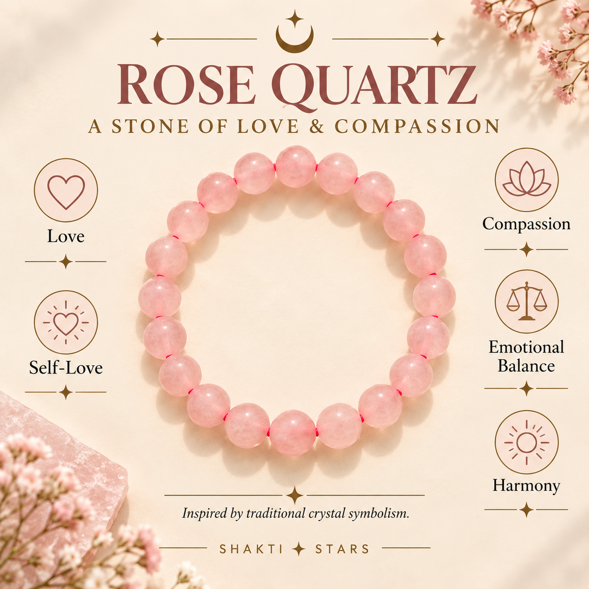 Natural Rose Quartz Bracelet – Love, Compassion & Heart Healing
