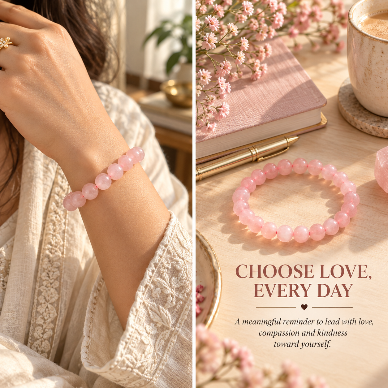 Natural Rose Quartz Bracelet – Love, Compassion & Heart Healing