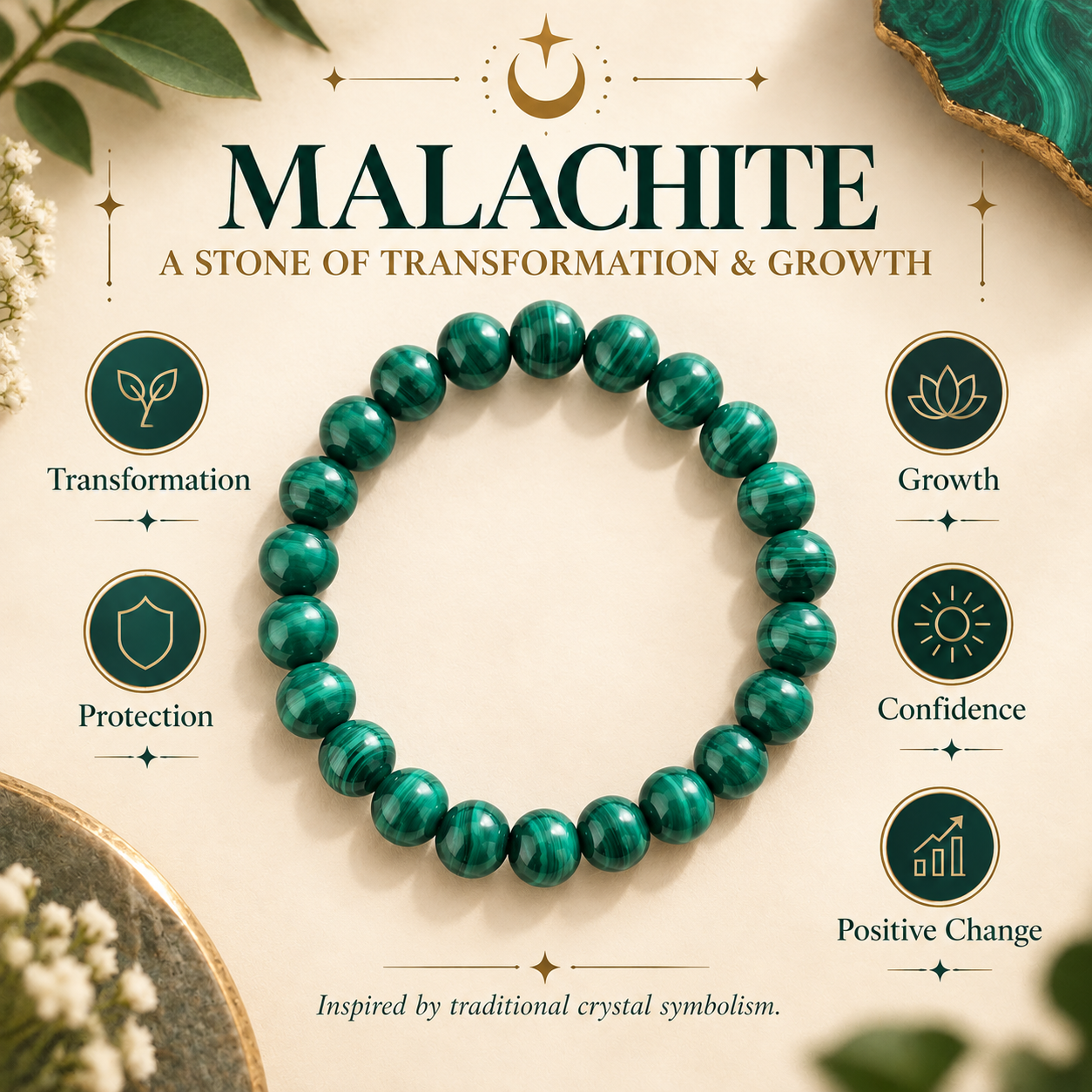 Natural Malachite Bracelet – Transformation, Protection & Heart Healing