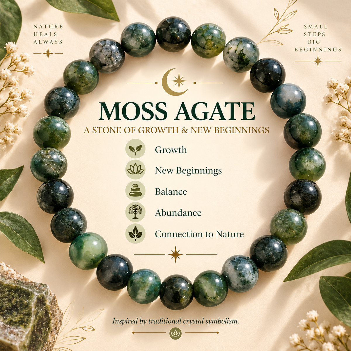 Natural Moss Agate Bracelet – Growth, Abundance & Nature's Calm