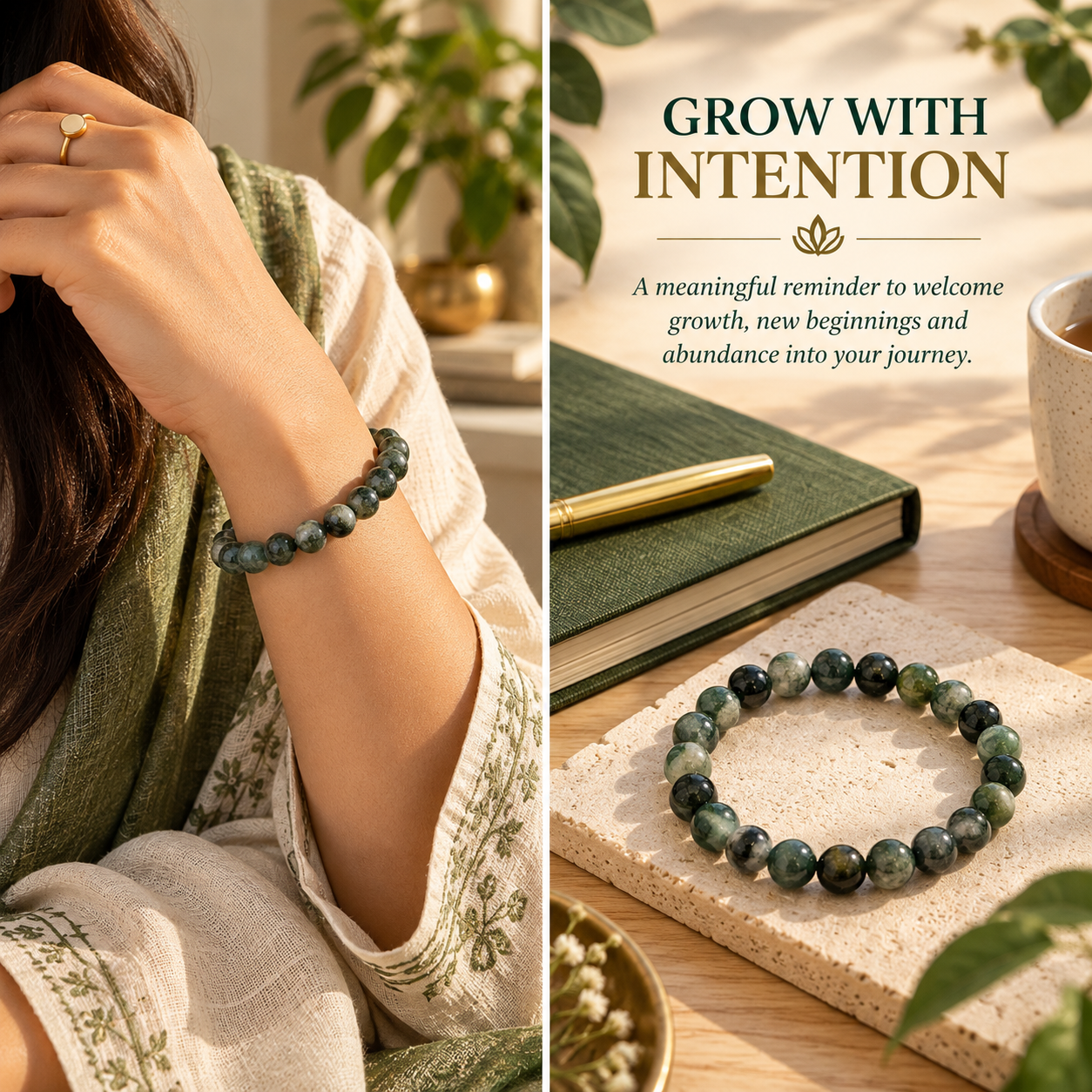Natural Moss Agate Bracelet – Growth, Abundance & Nature's Calm