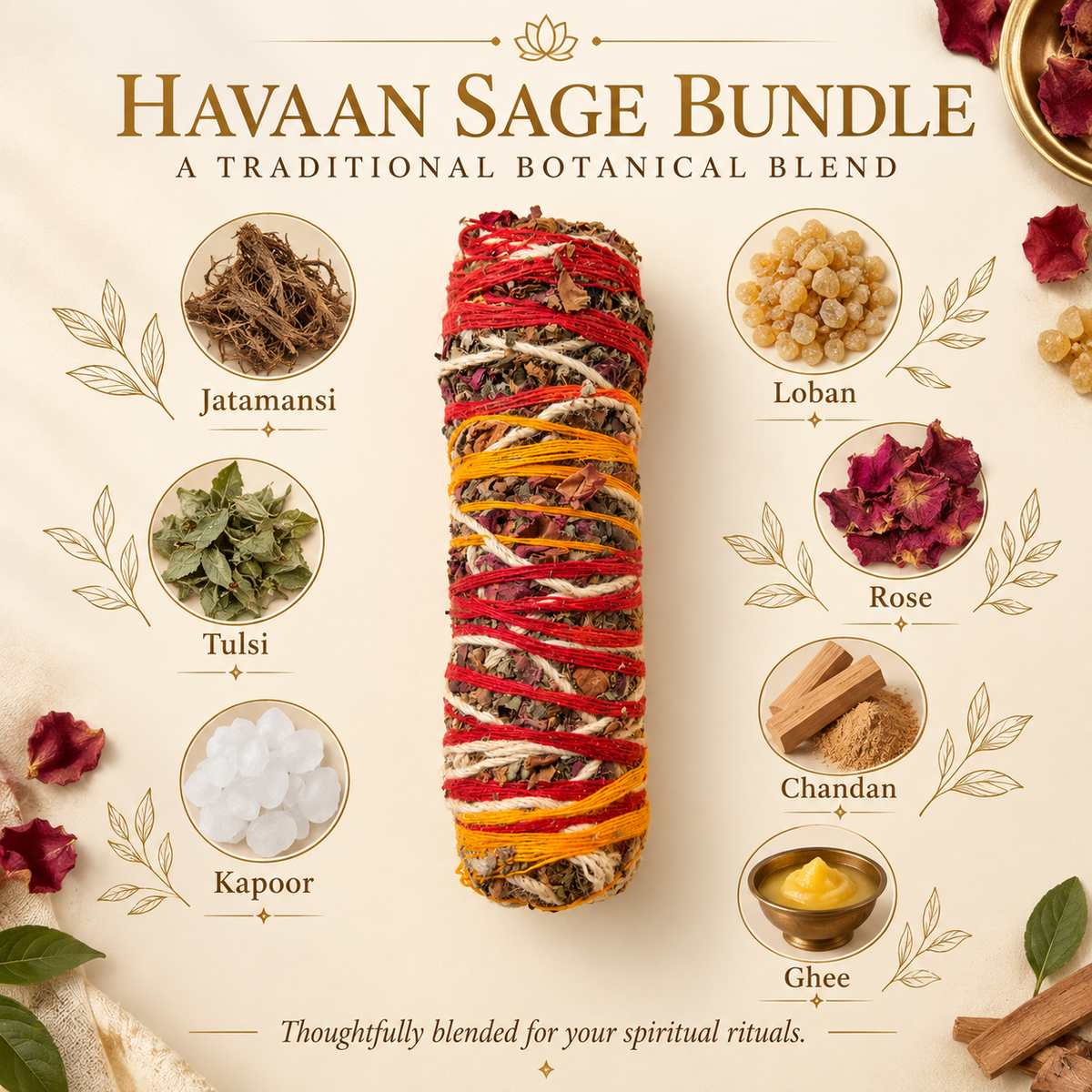 Havaan Sage Bundle – Jatamansi, Loban, Tulsi, Rose, Kapoor & Chandan