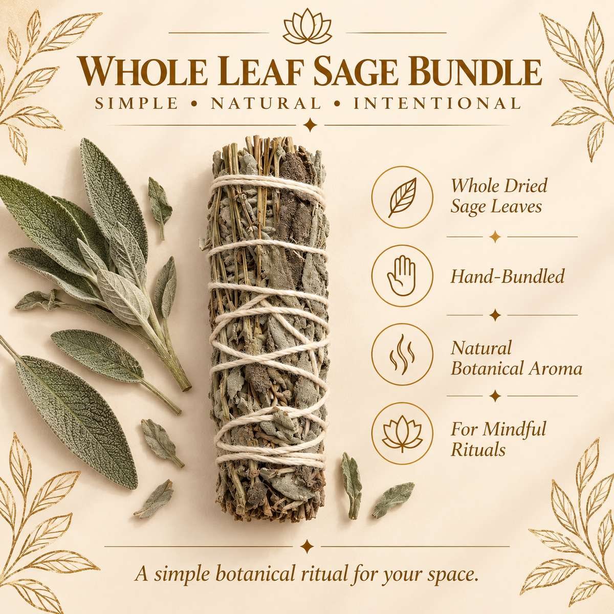 Whole-Leaf Sage Bundle – Purification, Clarity & Sacred Space