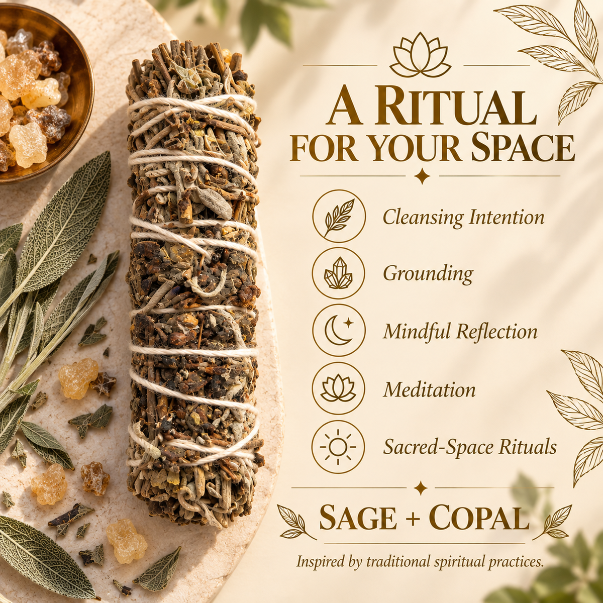 Sage + Copal Ritual Bundle – Natural Botanical Cleansing & Meditation Sage