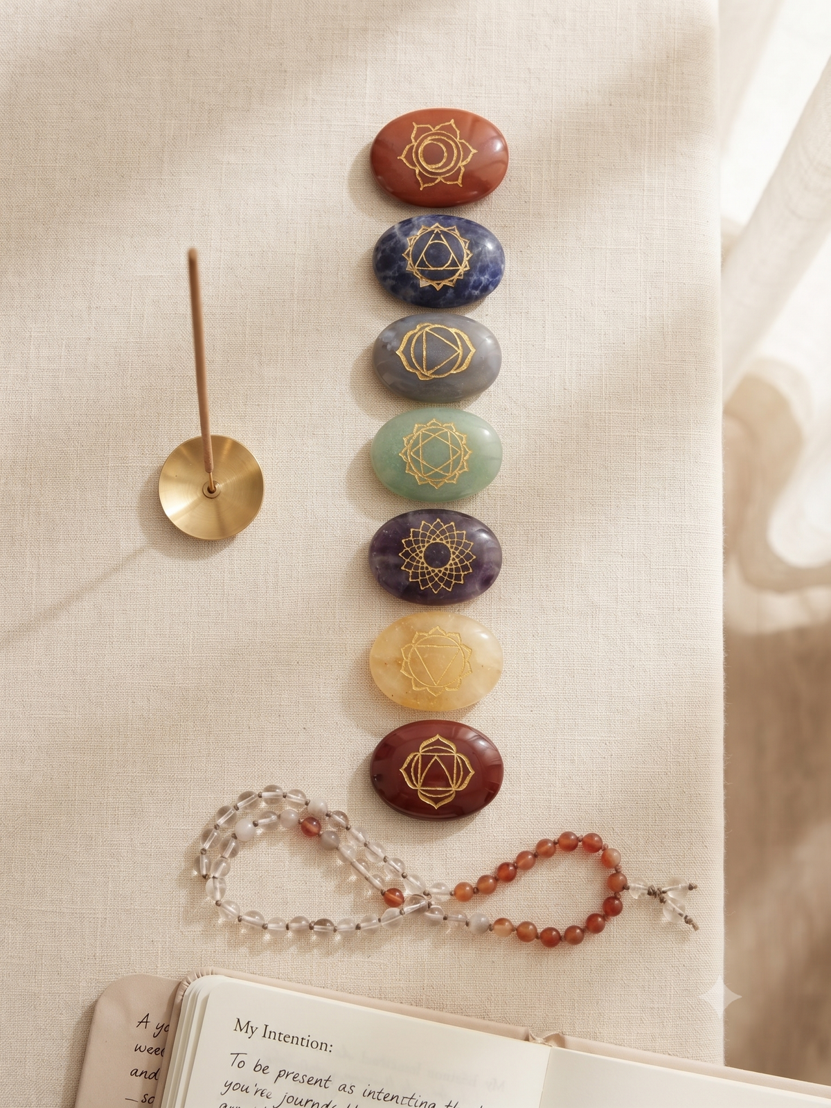 7 Chakra Reiki Healing Crystal Set – 7 Engraved Chakra Stones