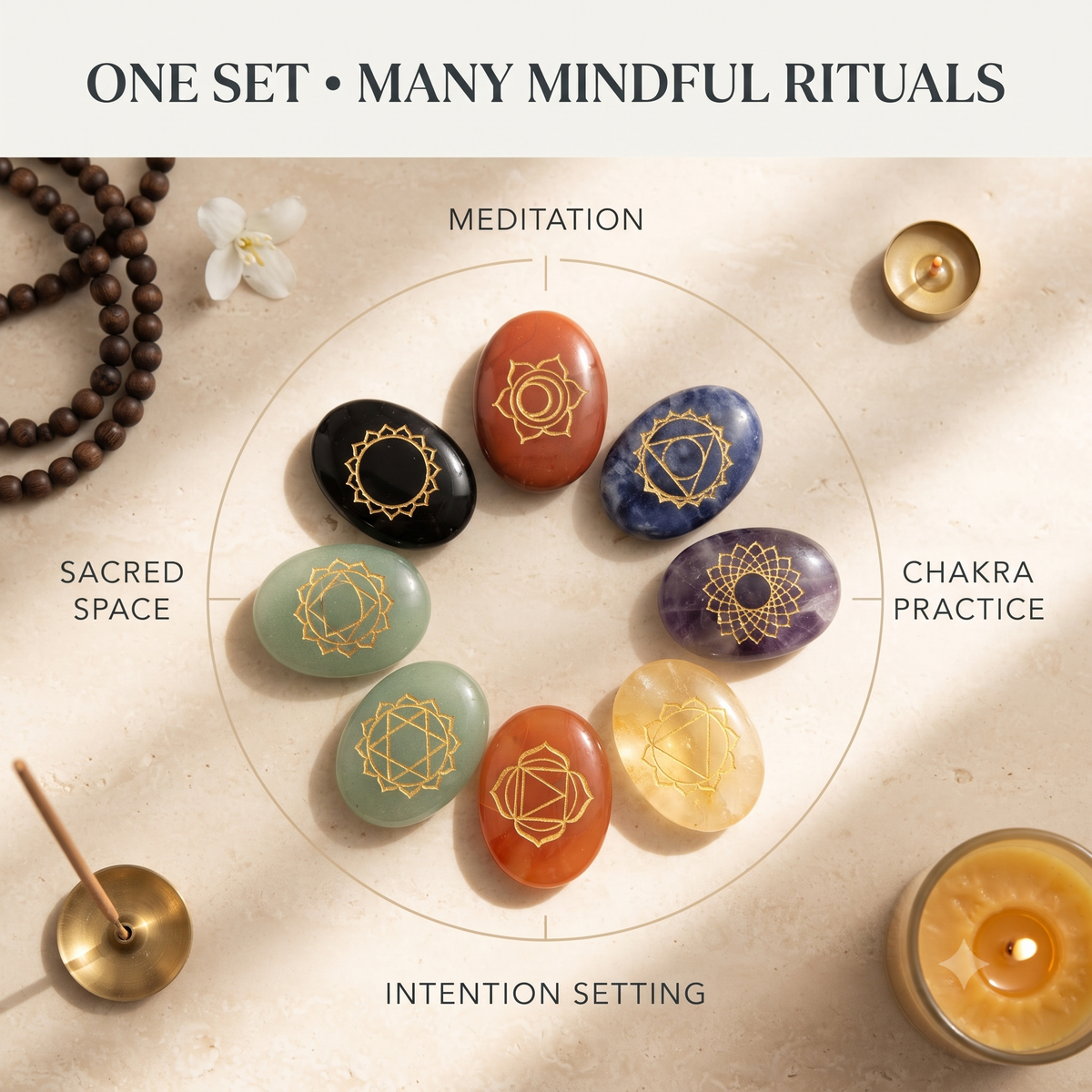 7 Chakra Reiki Healing Crystal Set – 7 Engraved Chakra Stones
